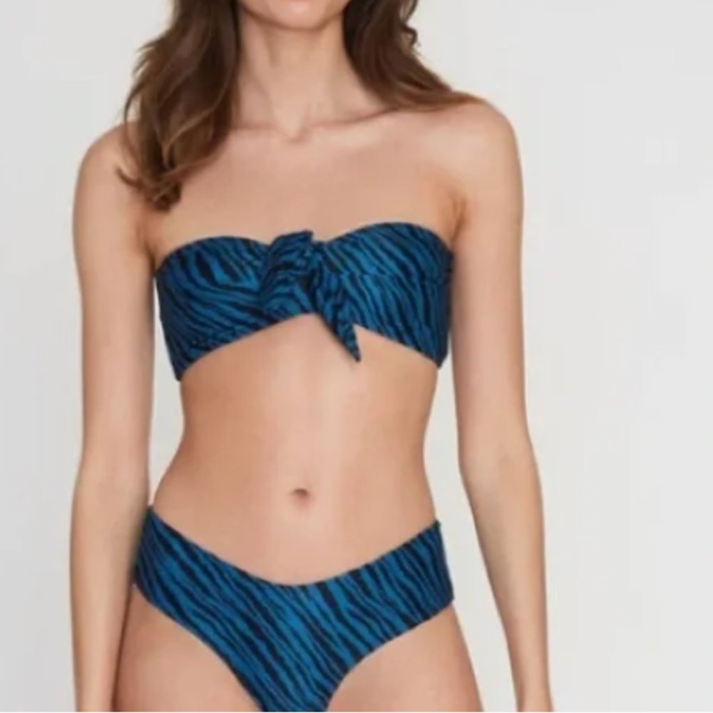 NWT Blue Bikini Top Bandeau with Zebra Stripe from Faithfull the Brand Medium